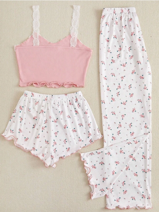 Ayollar uchun 3 tasi 1 da pijama, shim va shortik, ayollar kiyimi, uchtalik