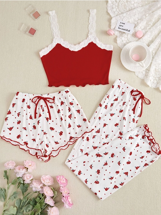 Ayollar uchun 3 tasi 1 da pijama, shim va shortik, ayollar kiyimi, uchtalik