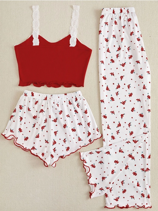 Ayollar uchun 3 tasi 1 da pijama, shim va shortik, ayollar kiyimi, uchtalik
