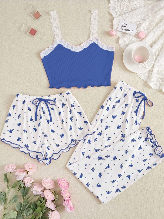 Ayollar uchun 3 tasi 1 da pijama, shim va shortik, ayollar kiyimi, uchtalik