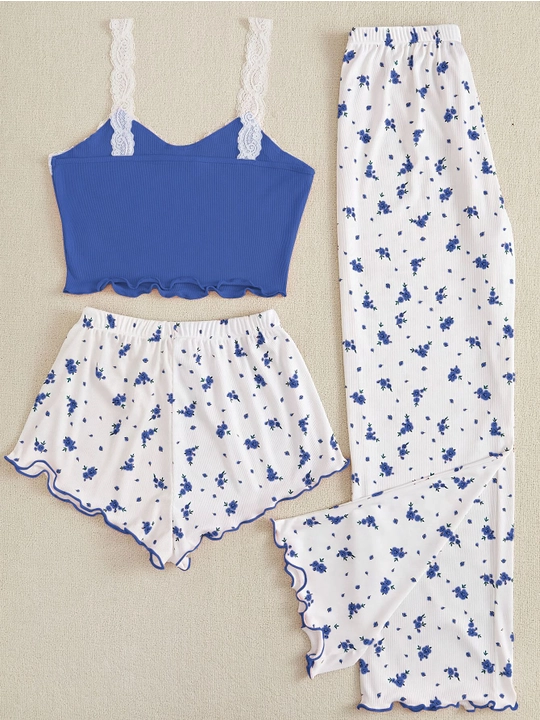 Ayollar uchun 3 tasi 1 da pijama, shim va shortik, ayollar kiyimi, uchtalik