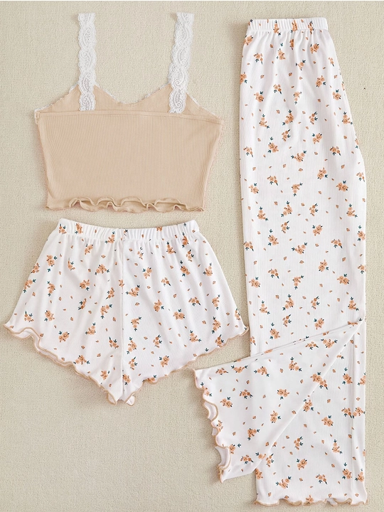 Ayollar uchun 3 tasi 1 da pijama, shim va shortik, ayollar kiyimi, uchtalik