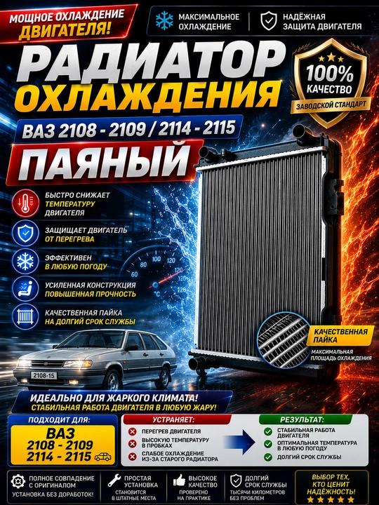 Radiator sovutish 2108 2109 21099 2113 2114 2115 universal payinniy,Radiator lada - 