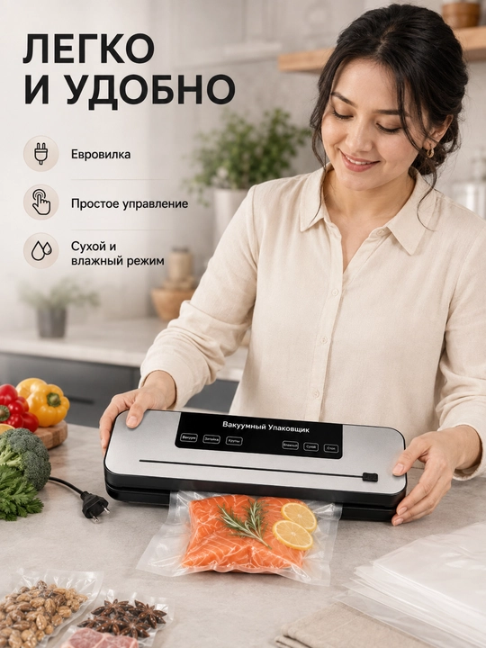 Вакуумный упаковщик для продуктов, вакууматор с пакетами 30 шт, 20×25 см
