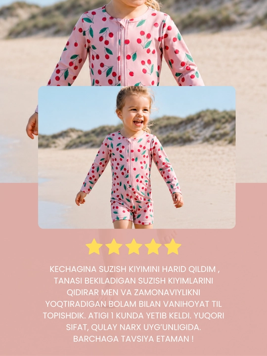 Bolalar uchun tez quriydigan uzun yengli cho‘milish kiyimi - UV himoyasi