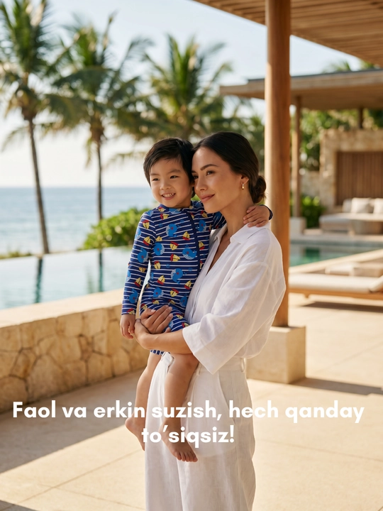 Bolalar uchun tez quriydigan uzun yengli cho‘milish kiyimi - UV himoyasi