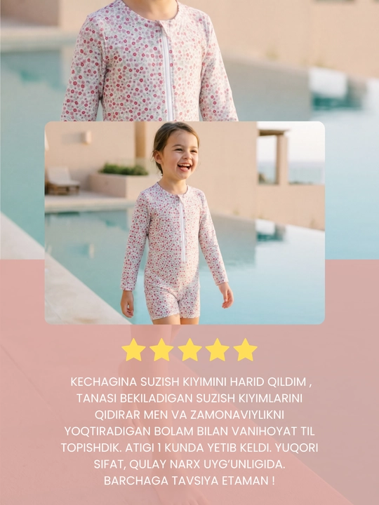 Bolalar uchun tez quriydigan uzun yengli cho‘milish kiyimi - UV himoyasi