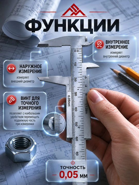 Plastik kaliper LOM 150 mm, aniqligi 0,05 mm, chuqurlik va o'lchamlarni o'lchash