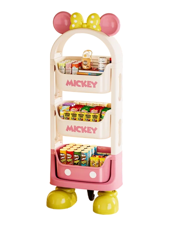 O‘yinchoqlar va kitoblar uchun 3 qavatli Mickey Mouse bolalar javoni