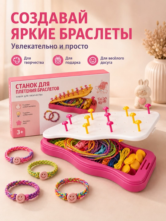 Станок для плетения браслетов, набор для творчества с цветными шнурами
