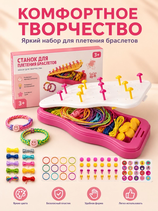 Станок для плетения браслетов, набор для творчества с цветными шнурами
