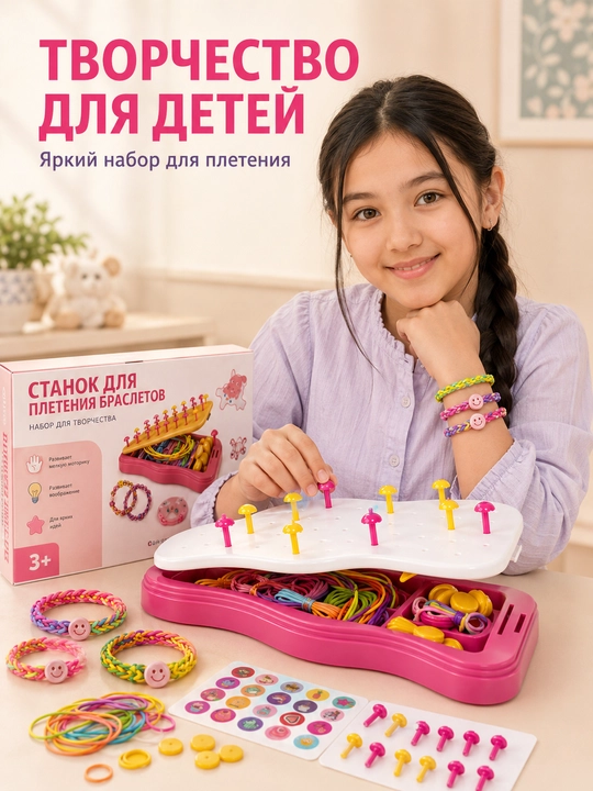 Станок для плетения браслетов, набор для творчества с цветными шнурами