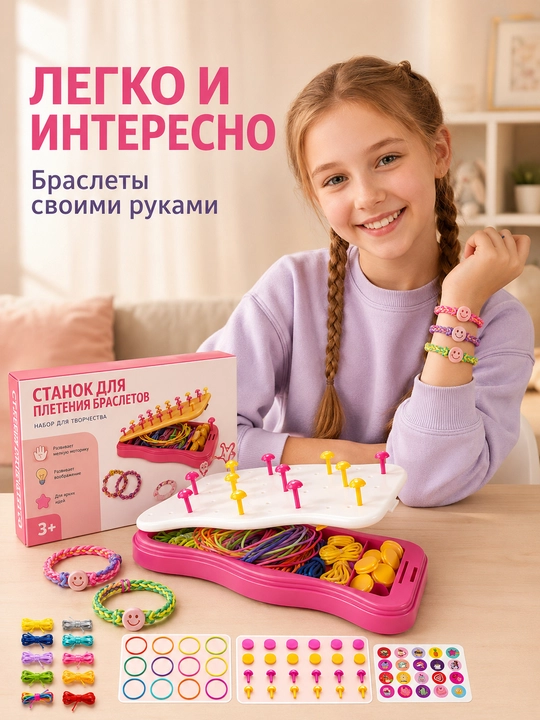 Станок для плетения браслетов, набор для творчества с цветными шнурами