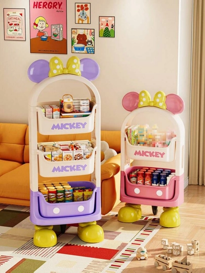 Mickey Mouse 3 qavatli bolalar tokchasi, o‘yinchoq va kitob uchun javon