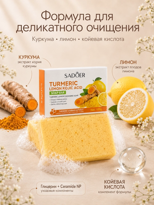 SADOER zerdechal limon va kojik kislotali sovun 2 dona 100 g dan
