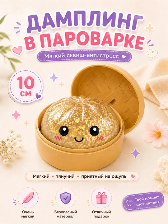 Skvish-antistress chuchvara dampling 10 sm bug qaynatgichda, yumshoq o‘yinchoq-maydalagich - 