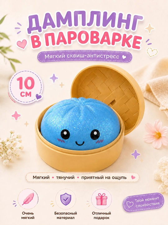 Skvish-antistress chuchvara dampling 10 sm bug qaynatgichda, yumshoq o‘yinchoq-maydalagich - 