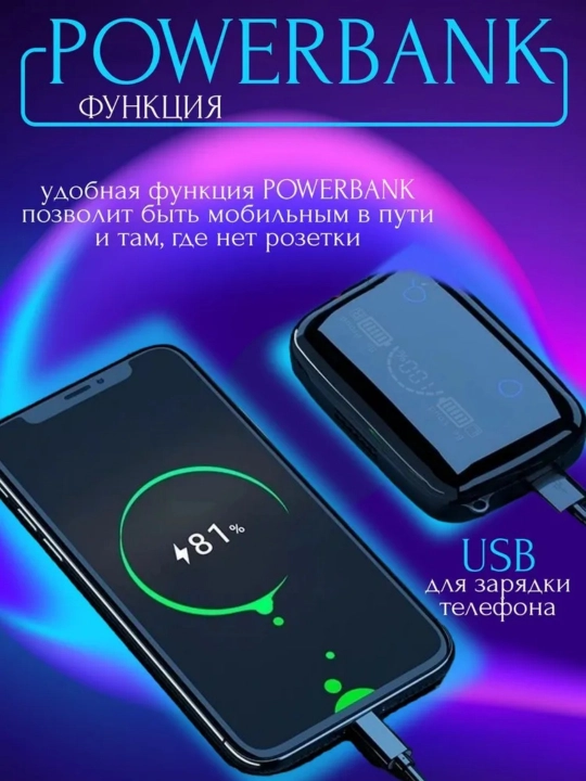 Mikrofonli simsiz quloqchinlar, Bluetooth, USB Type-C, qora, mat qora