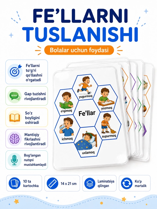 Fe’llarning tuslanishini o‘rganish uchun kartochkalar