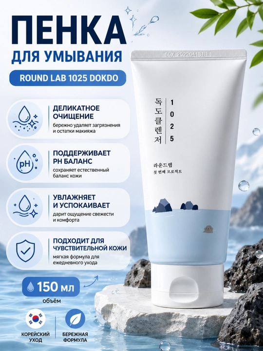 Пенка для умывания Round Lab 1025 Dokdo, 150 мл
