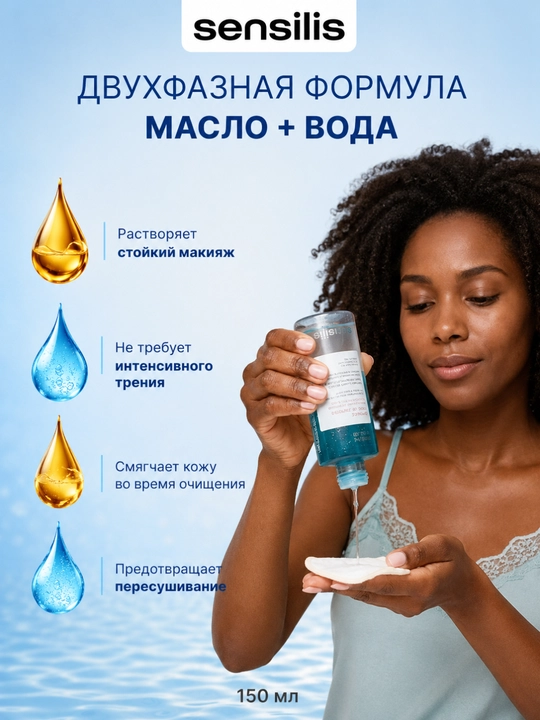 Ko‘z va lablar uchun makiyaj tozalash vositasi Sensilis Bi-Phasic ikki fazali, 150 ml