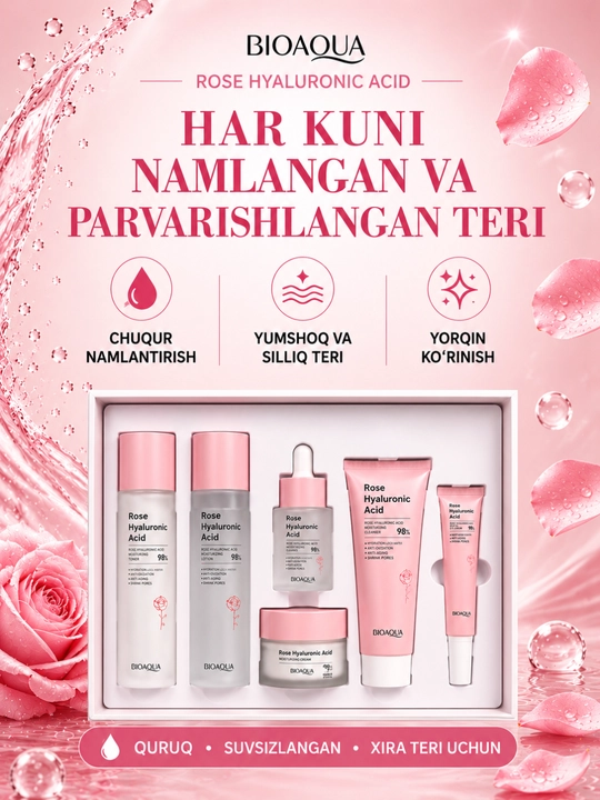 Gialuron kislotali, terini yoshartirish uchun BIOAQUA kosmetik sovg‘a to‘plami