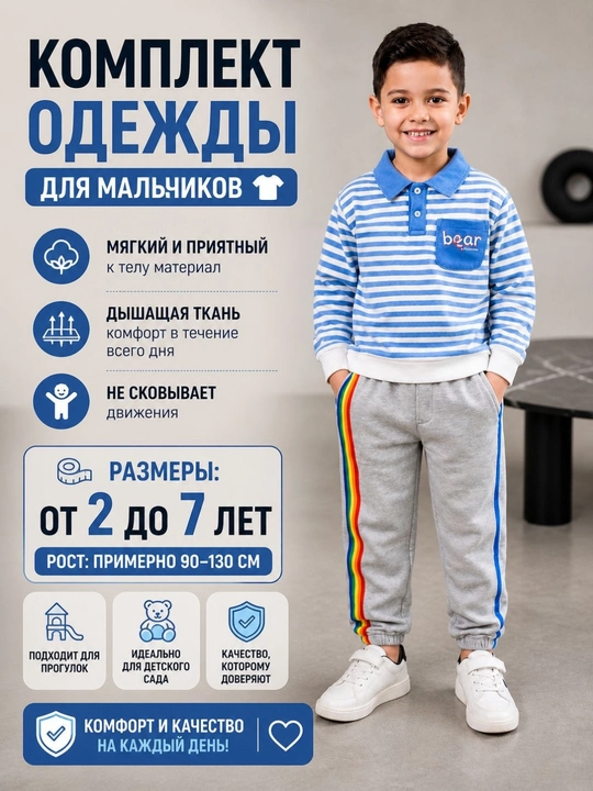 Весенний спортивный костюм для мальчиков (кофта и штаны) - 