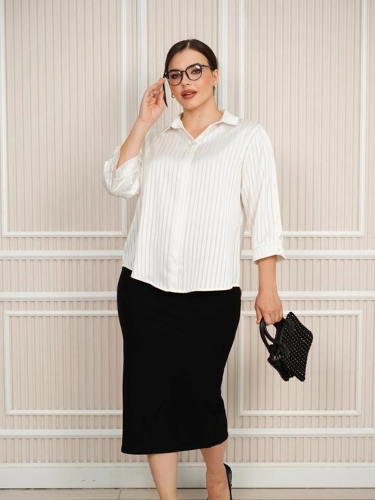Ayollar bluzkasi katta o‘lcham XL–4XL (50–56), XB + shoyi, Erkin bichimdagi bluzka