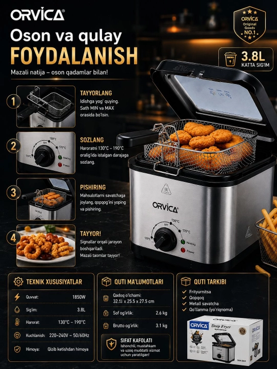 Friturnitsa ORVICA ORM-8859 3,8 L 1850W
