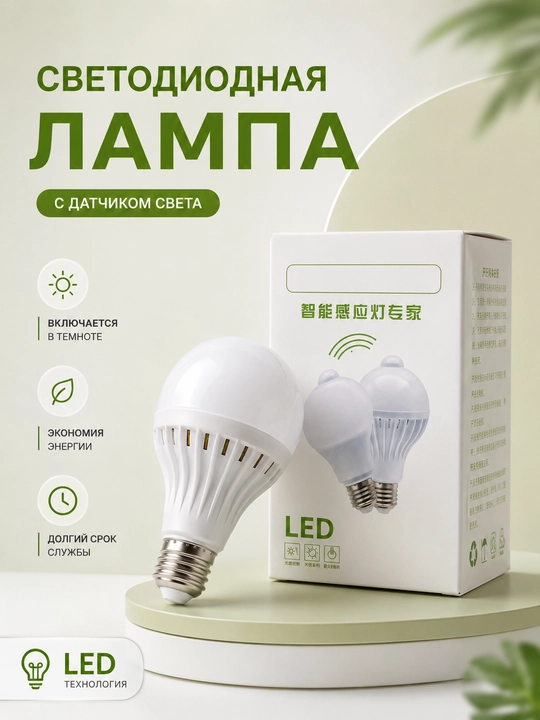 LED lampa E27, harakat sensori bilan aqlli lampochka, uy uchun yorug‘lik chirog‘i