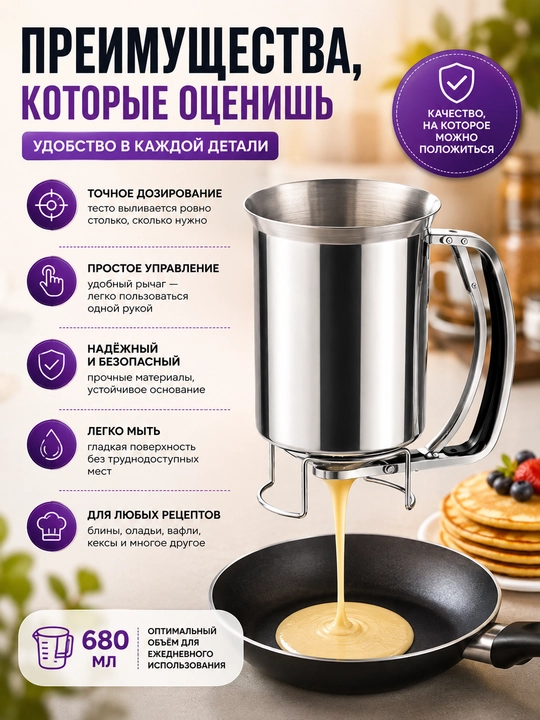 Дозатор для теста, 680 мл, диспенсер для блинов, кексов, вафель, кухонный дозатор выпечки