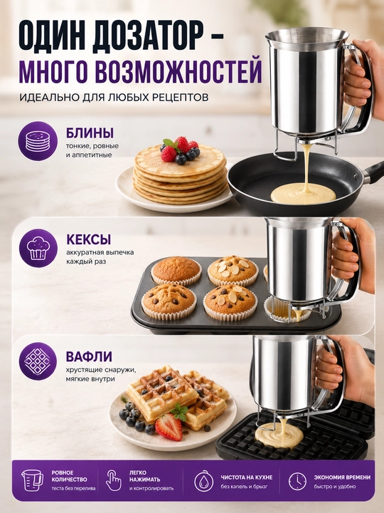 Дозатор для теста, 680 мл, диспенсер для блинов, кексов, вафель, кухонный дозатор выпечки