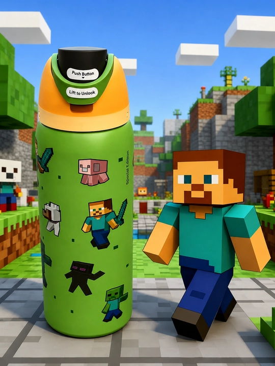 Minecraft uslubidagi suv idishi 710 ml, sport butilka, ichimlik uchun termos idish - 