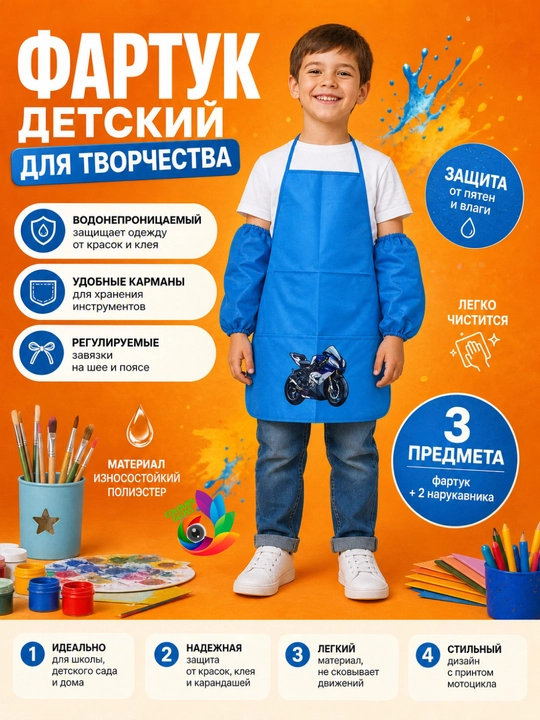 Детский набор для творчества: Детский фартук для творчества с нарукавниками - 