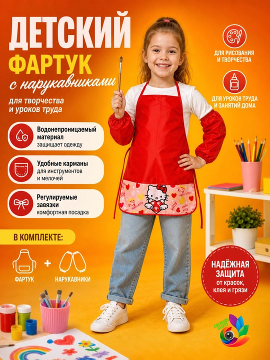 Детский набор для творчества: Детский фартук для творчества с нарукавниками - 