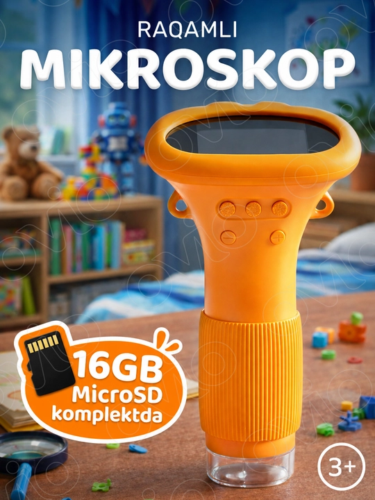 Bolalar uchun raqamli mikroskop, rivojlantiruvchi, 1000x - 1600x gacha + 16GB MicroSD - 