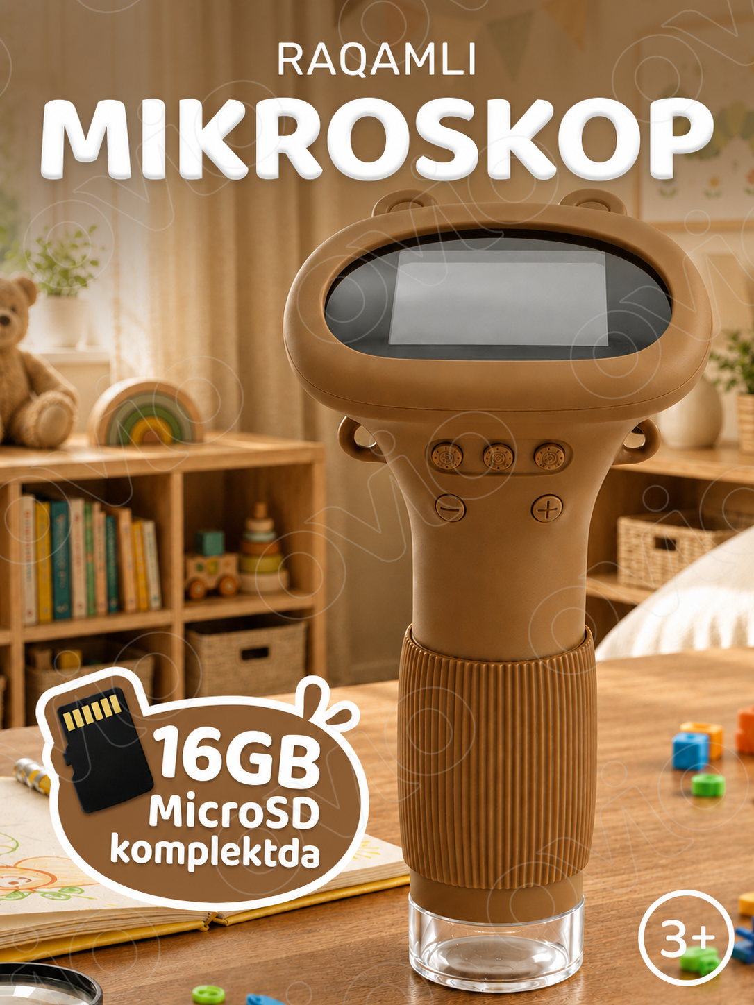 Bolalar uchun raqamli mikroskop, rivojlantiruvchi, 1000x - 1600x gacha + 16GB MicroSD - 