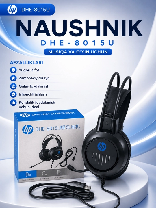 Hp dhe-8015u usb mikrofonli simli stereo quloqchin, kompyuter va noutbuk uchun qora - 