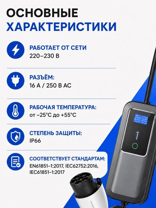 Зарядное устройство AC для электромобиля, 6–32 А, кабель 5 м, IP66