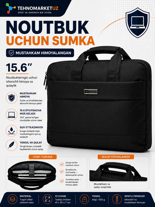 Noutbuk uchun sumka mustahkam himoyalangan 15.6" - 