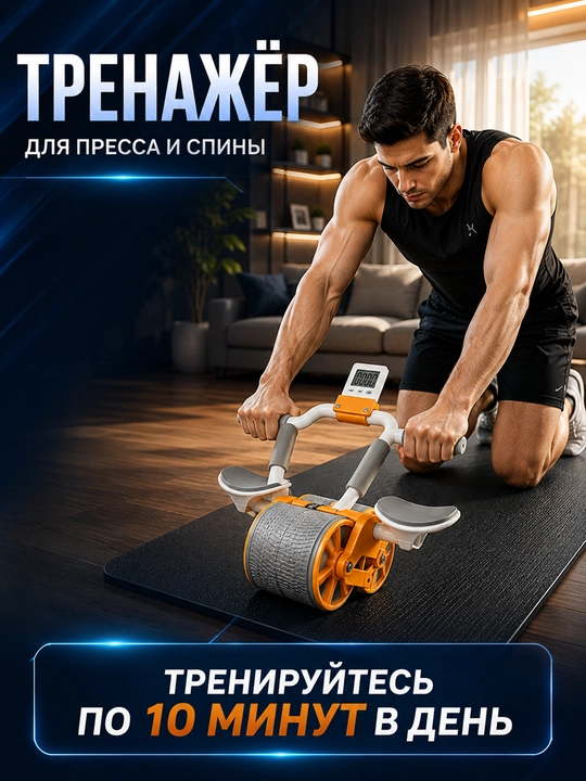 Press uchun rolikli trenajor, 4 g‘ildirakli fitnes trenajyor, qorin va bel mashqlari uchun