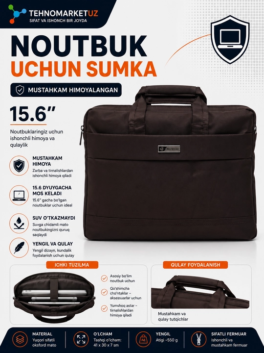 Noutbuk uchun sumka mustahkam himoyalangan 15.6" - 