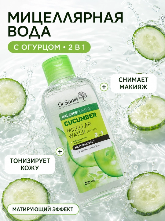 Dr.Sante Yuz uchun micellar suvi Cucumber Balance Control, 200 ml - 