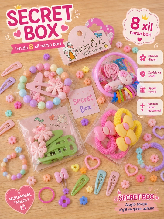 Bolalar aksessuarlari Secret Box 8 xil buyumli syurpriz sovg'a to'plami - 