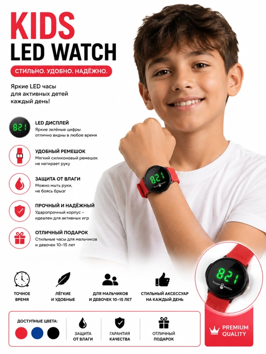 Bolalar uchun LED elektron qol soatlari sensorli selikon tasmali - 