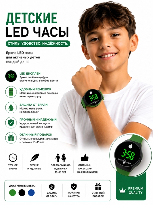 Bolalar uchun LED elektron qol soatlari sensorli selikon tasmali - 