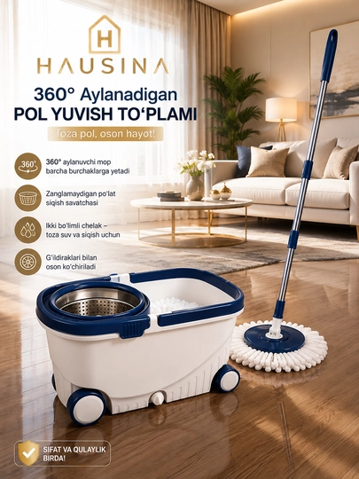 Avtomatik siqish tizimi va g‘ildirakli pol tozalash to‘plami - 