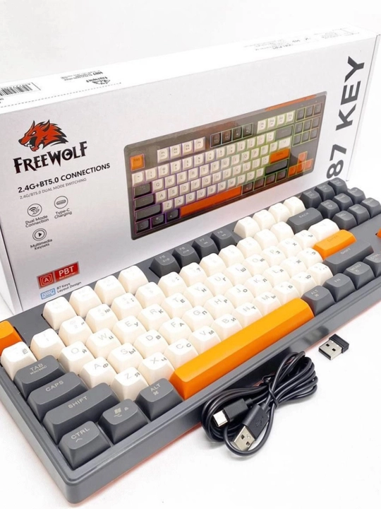 Bluetooth klaviatura FreeWolf M87KEY, simsiz, membranali, yoritgichli (podsvetkali) - 