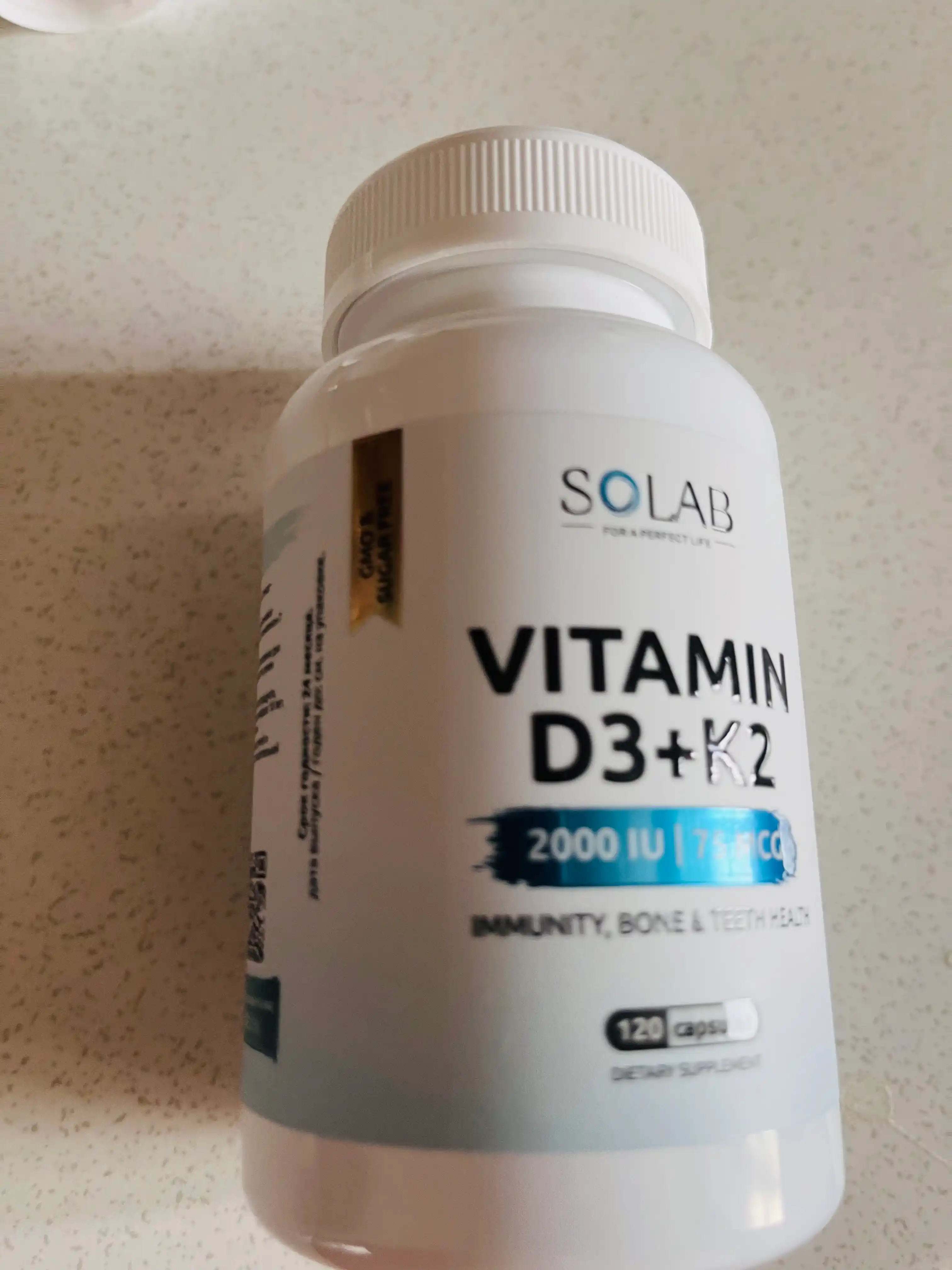 Витамин D3+К2, SOLAB, D3 2000 МЕ, 120 капсул