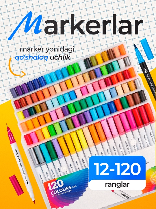 Marker, akvarel markerlar to‘plami, rasm va eskiz chizish uchun markerlar, 12–120 dona - 